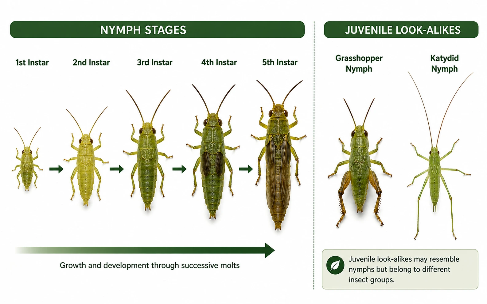Visual guide to nymph instars and similar juvenile insect species.