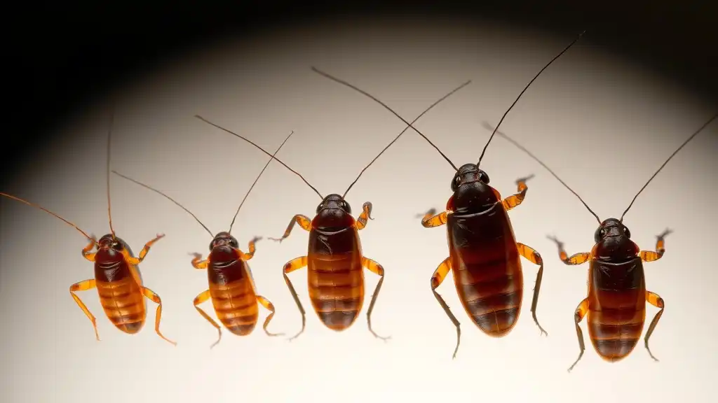 oriental cockroach nymph stages size progression reddish brown early instar darkening adult