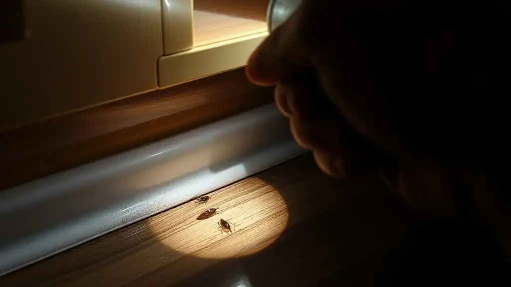 inspecting for cockroach egg cases flashlight cabinet baseboard appliance monthly inspection checklist