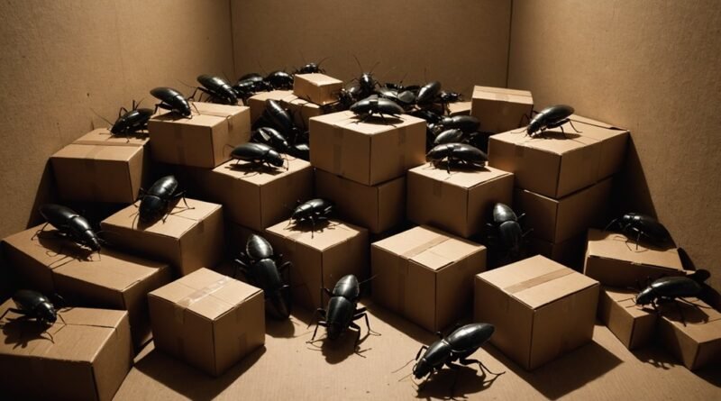 cockroaches infesting cardboard boxes